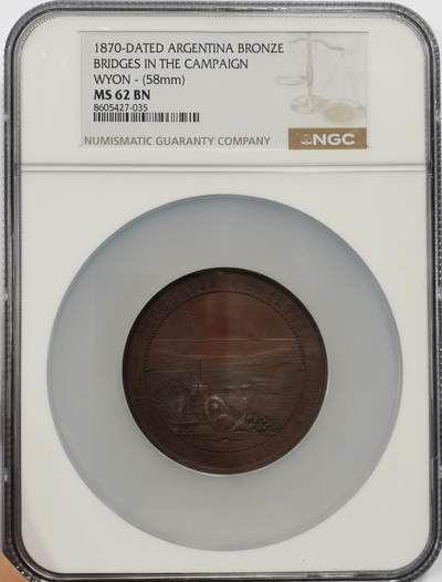 博洋堂世界钱币拍卖第163期（全场包邮） - NGC MS62BN 阿根廷1870年战役中的桥梁纪念大铜章，1870年正值阿根廷内战期间