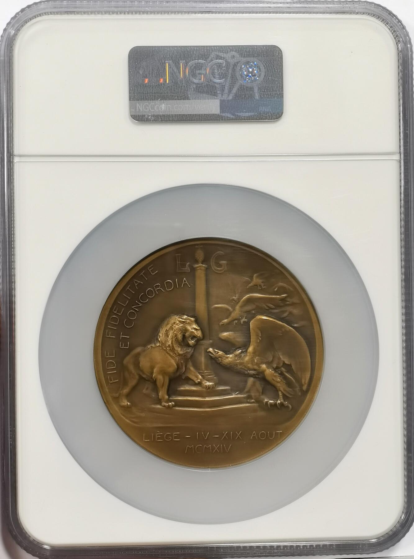 博洋堂世界钱币拍卖第163期（全场包邮） NGC MS65BN 比利时1914年列日战役纪念大铜章，正面为列日要塞指挥官乔治·勒曼将军