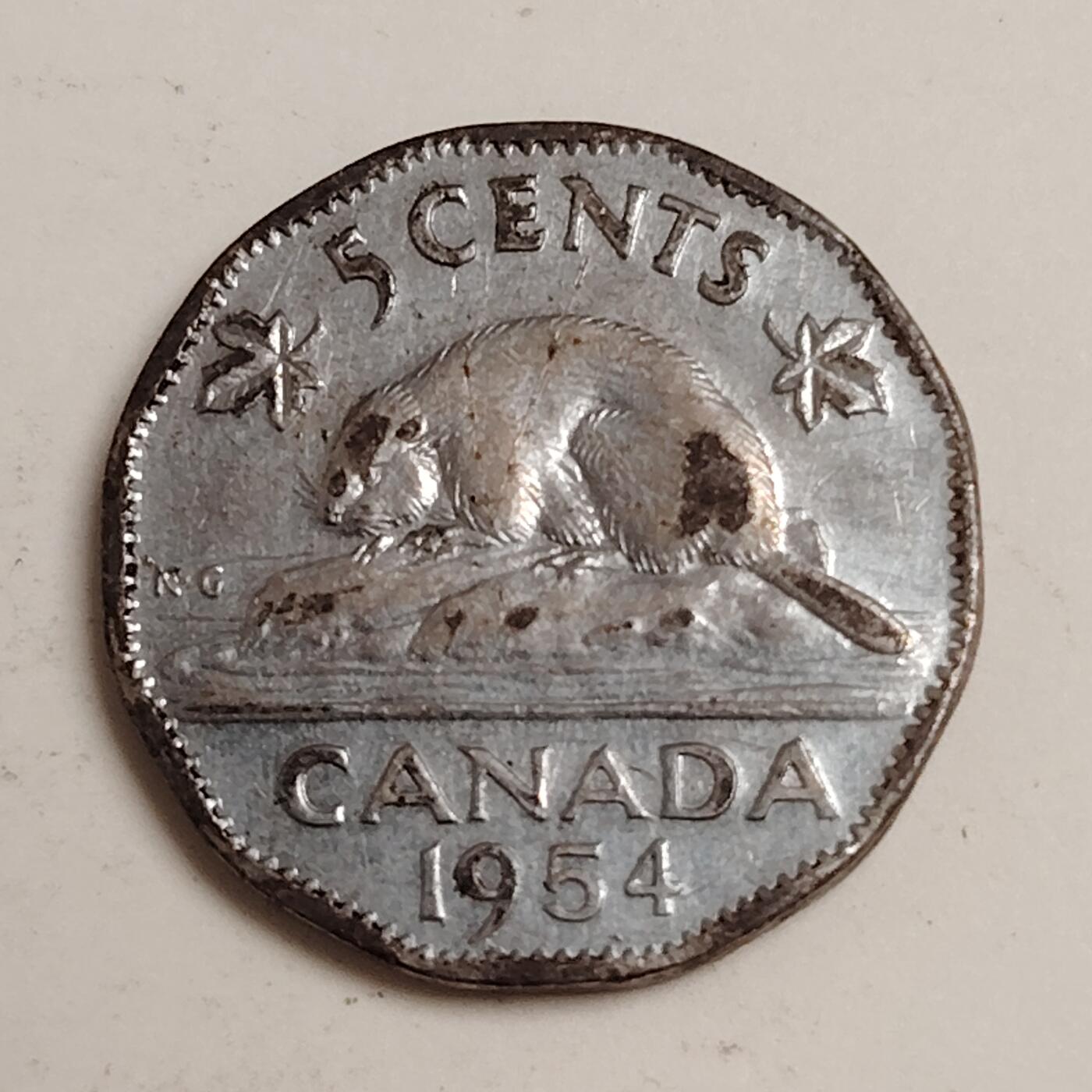 布加迪🐬～世界钱币(上海)🌾第 279 期 /  各国套币和散币 加拿大🇨🇦 1954年 5分