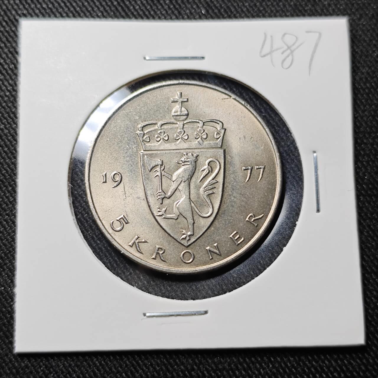 KK钱币收藏小铺   套币 批量/好品散币专场 2月预留时间 周末发货  1977挪威5克朗 拆卷品