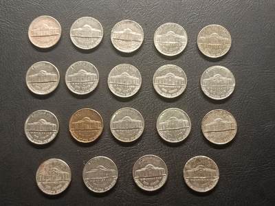 荟藏特别场次第五期——“社长的钢镚堆” - 美国5分旧杰斐逊头像批量19枚