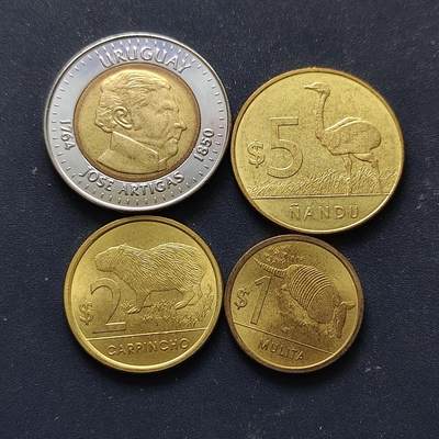 【全场包邮】纯粹捡漏拍508场 - 乌拉圭2000-2011年4枚套币-含2000年阿蒂加斯逝世150周年双色纪念币