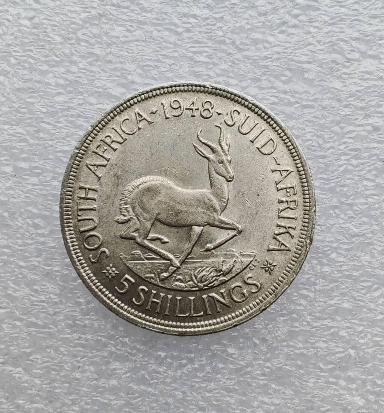 瓶子🏺第231期拍卖会  南非1948年乔治六世5先令（5 Shillings）银币  80%银