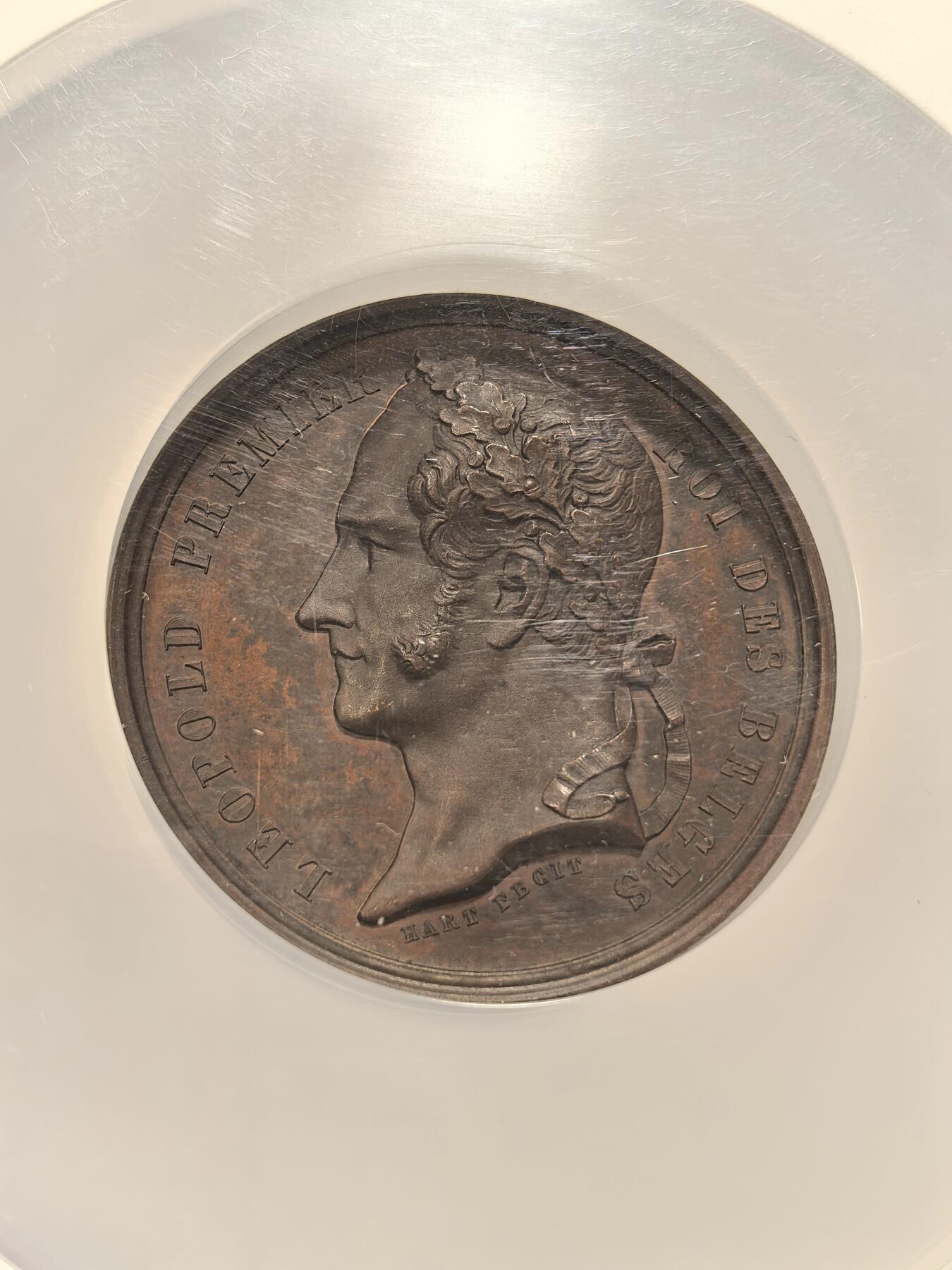 博洋堂世界钱币拍卖第163期（全场包邮） NGC MS62BN 比利时1831年利奥波德一世登基纪念大铜章