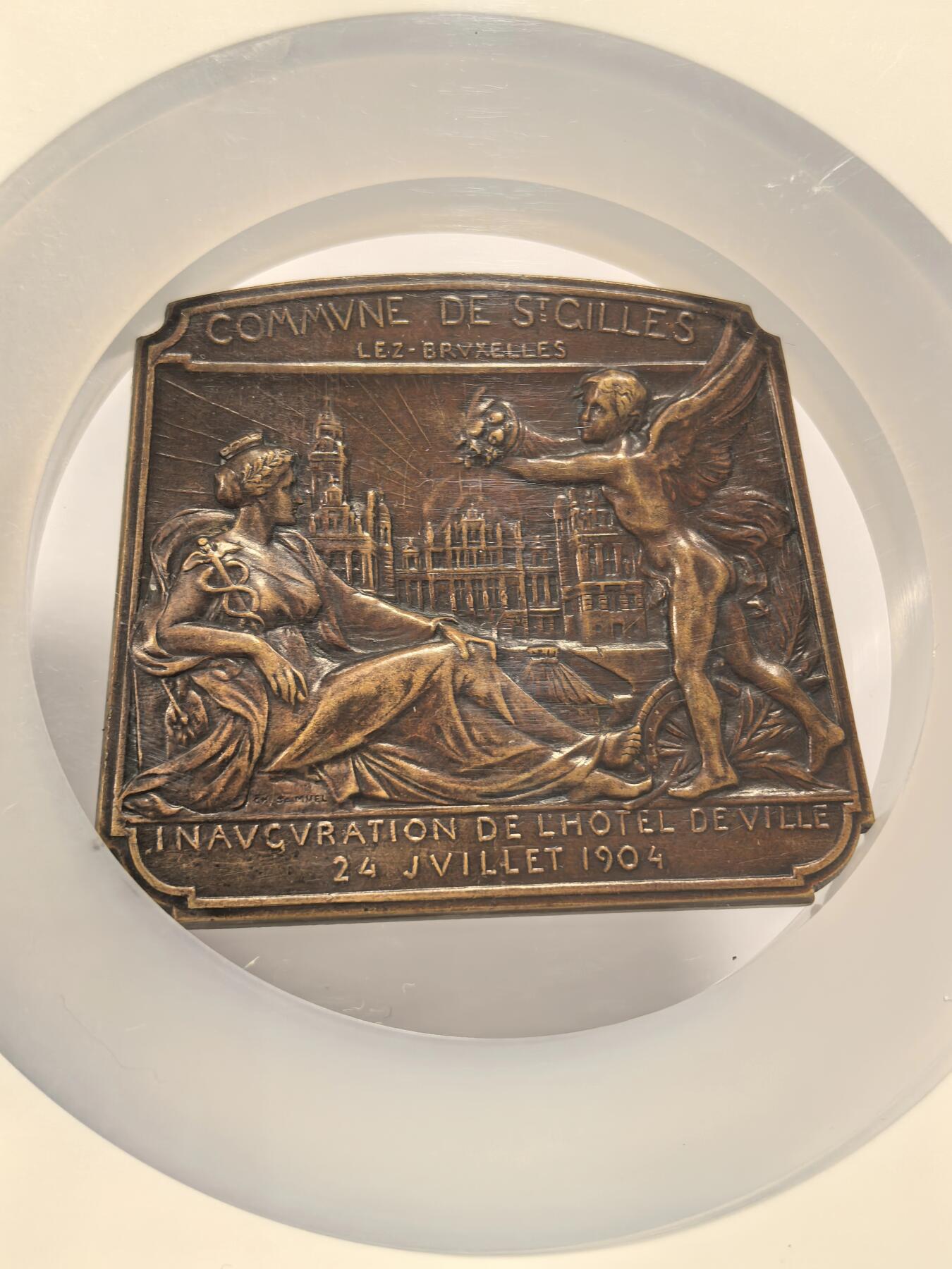 博洋堂世界钱币拍卖第163期（全场包邮） NGC MS62BN 比利时1904年新市政厅落成典礼纪念大铜章