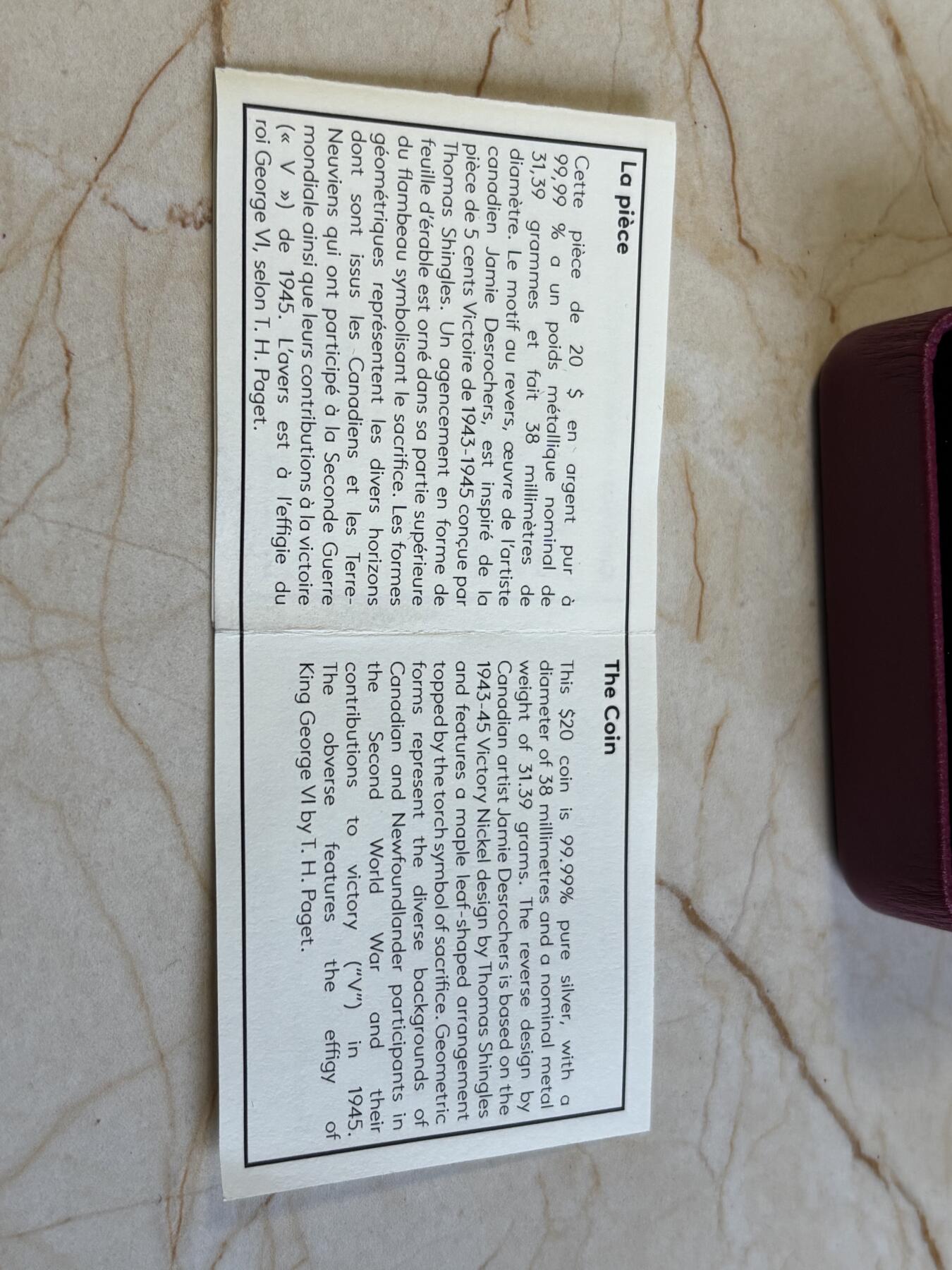 第192期拍卖 加拿大2020年二战前线系列10欧洲胜利日1盎司银币，9999银，发行7500枚