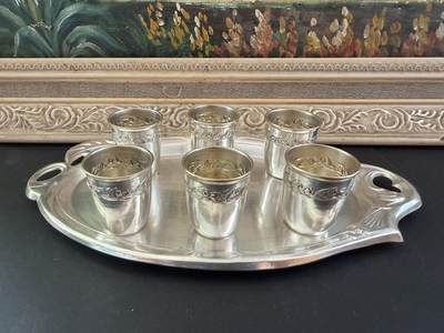海外回流精品拍卖（五一专场） 法国回流老包银酒具一套（盘尺寸：24cmX13.7cm，酒杯：4cmX3.4cm）
