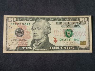 【游宝拍卖】丙午马年第7期 - 美国-10美元【SERIES-2021 D-克利夫兰 全新UNC】