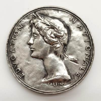 博洋堂世界钱币拍卖第163期（全场包邮） - 1936年法国二战时期国家教育银质奖章，45mm，43.4g