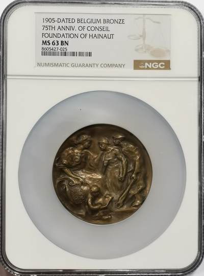 博洋堂世界钱币拍卖第163期（全场包邮） - NGC MS63BN 比利时1905年埃诺省议会成立75周年纪念大铜章