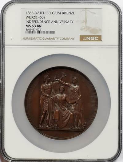 博洋堂世界钱币拍卖第163期（全场包邮） - NGC MS63BN 比利时1855年独立周年纪念大铜章