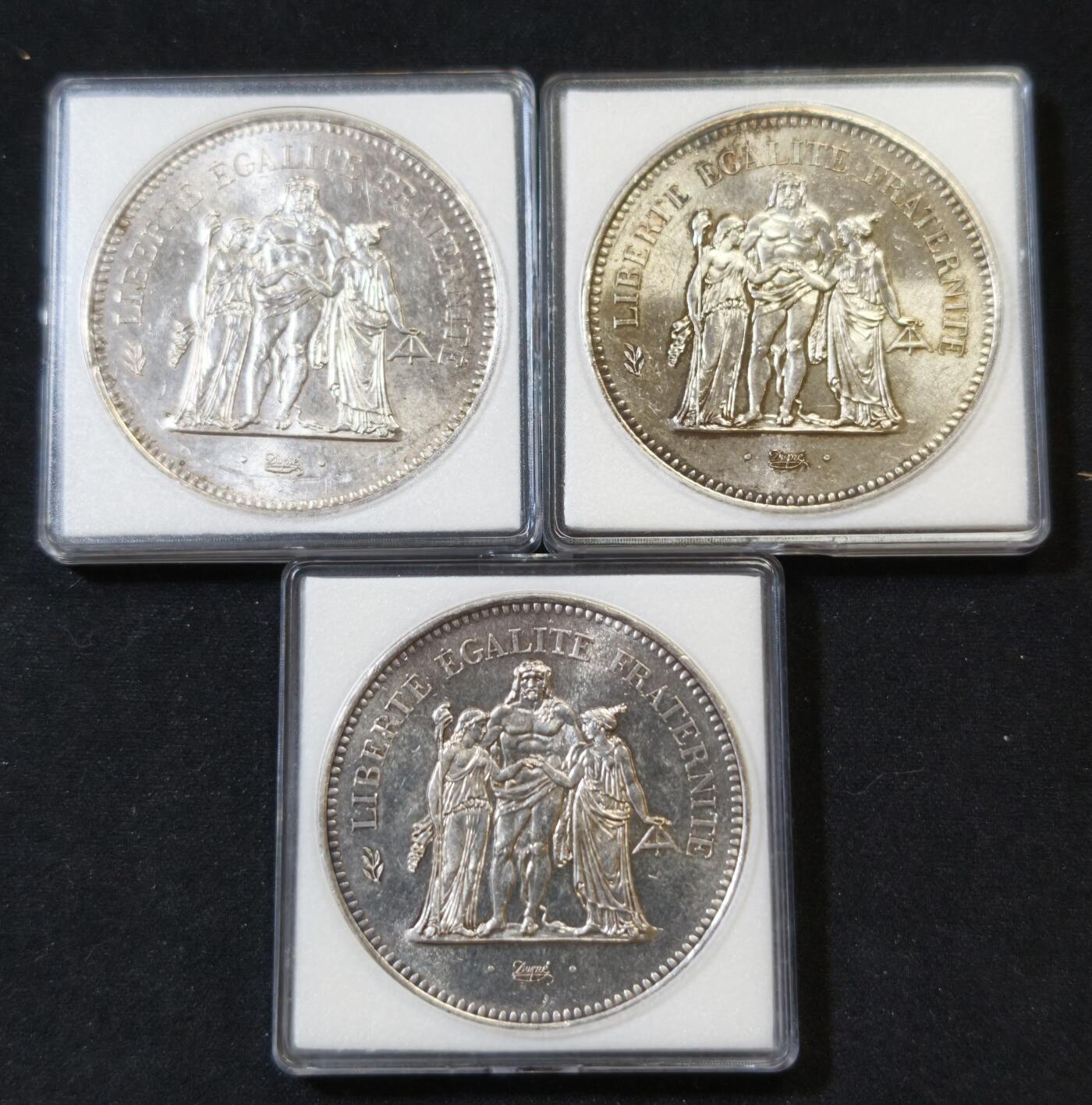 甄臻铺-世界币章拍卖（第53期），甄品场拍品征集中，送拍享返佣金等优惠多多 50法郎3枚，30克裸币