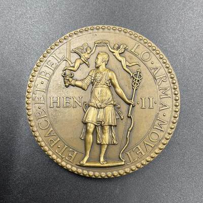 「木头集藏」章牌专场-第69场 - 法国国王亨利二世纪念铜章，直径：60 mm，94.2 g，边铭：丰饶角 BRONZE，正面拉丁语：亨利二世，最虔诚的基督教国王，背面：战争与和平的主宰。