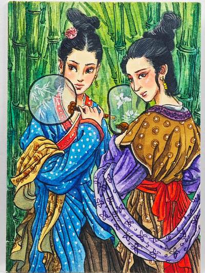 白泽拍卖卡牌手绘专场第33期（去岁千般皆如愿 今年万事定称心） - 2023 多吉手绘卡 竹影  多吉亲签