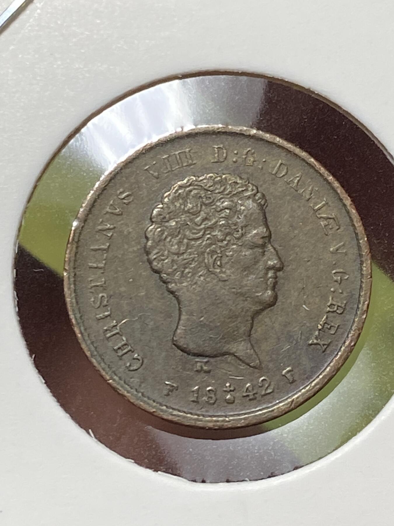 2026年第三十三场(总第二百零二场）外国精品纸夹币场(免佣金) 少见–丹麦🇩🇰1842单年份1/5国家银行斯基林(克里斯蒂安八世时期，FF版，十字架标，德国汉堡阿尔托纳造)