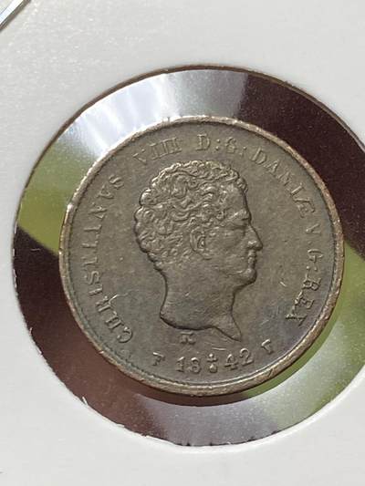 2026年第三十三场(总第二百零二场）外国精品纸夹币场(免佣金) - 少见–丹麦🇩🇰1842单年份1/5国家银行斯基林(克里斯蒂安八世时期，FF版，十字架标，德国汉堡阿尔托纳造)