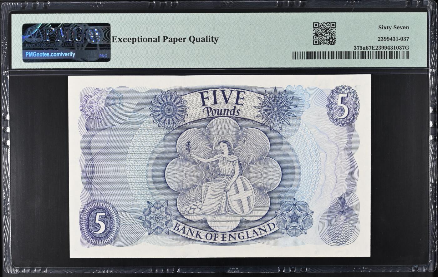 《艾美收藏》第235期-3.8周日外币荟萃 英国C序列1963-66年A冠5镑PMG67E高分无347 更高分仅10张 年轻女王 Pick#375a