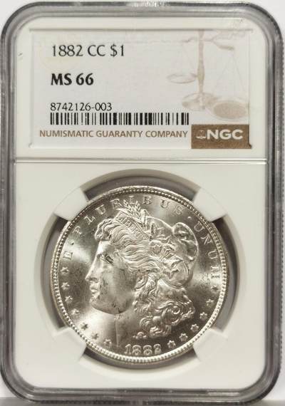 博洋堂世界钱币拍卖第163期（全场包邮） - NGC MS66 美国1882 CC 摩根 稀有卡森厂 麦稀奇所见最高分 转光犀利 打制完美 银霜感十足 不可错过的极佳收藏品 一枚毕业