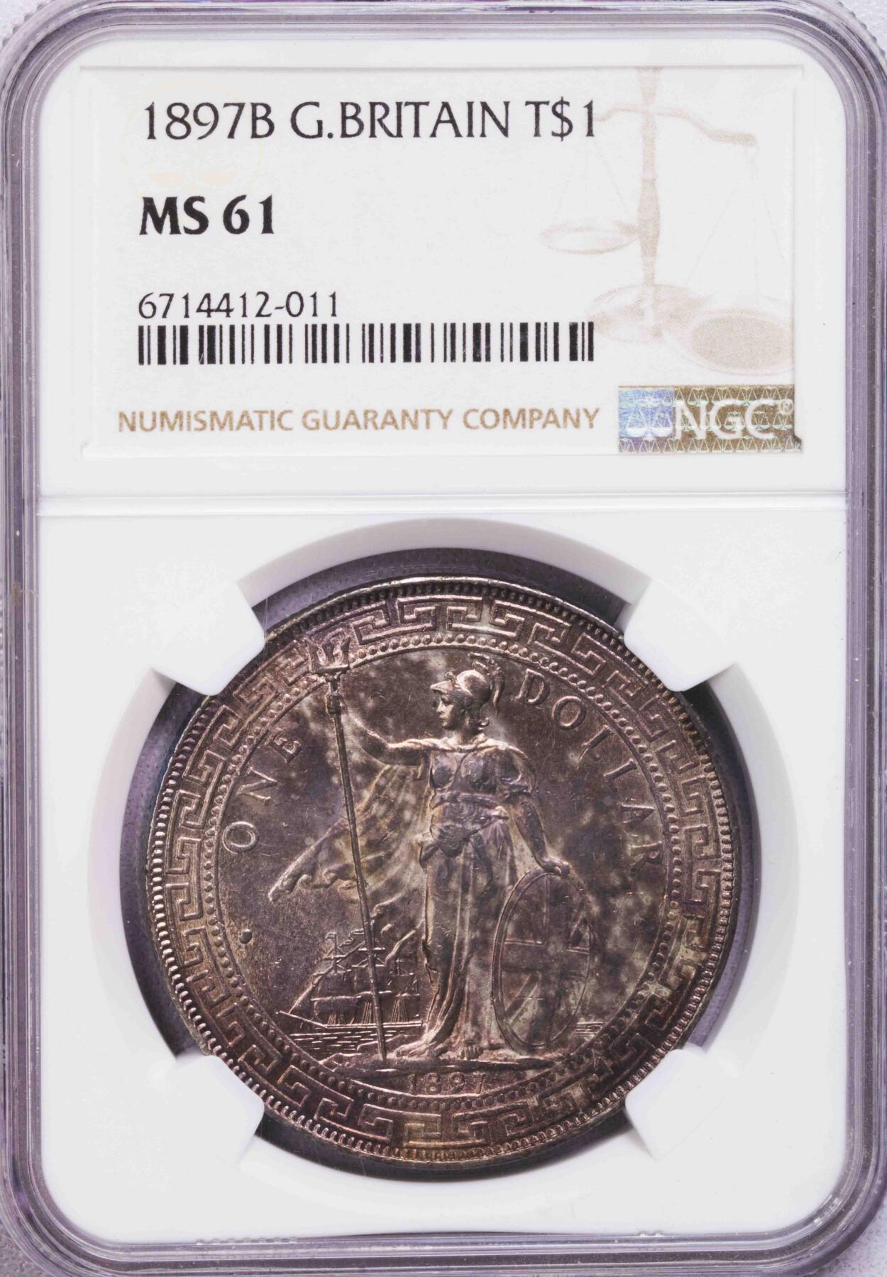 NGC-MS61 1897B英国站洋 早期年份五彩包浆