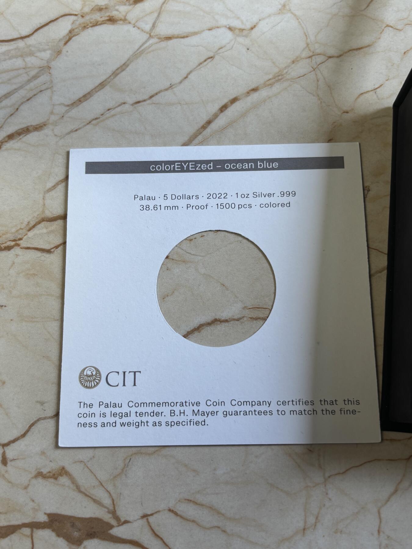第192期拍卖 帕劳2022年蓝色眼睛1盎司精制纪念银币，999银，发行1500枚