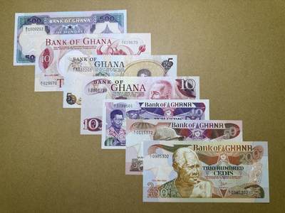 《艾美收藏》第235期-3.8周日外币荟萃 - 加纳塞地7张 UNC 各时期不同版本 个别有局部荧光