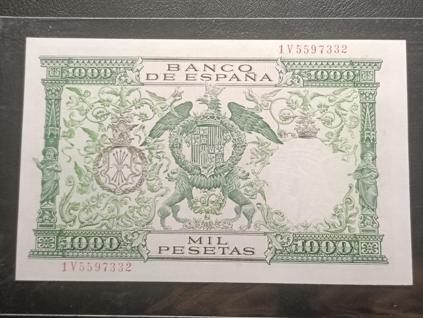 2026三月第一期，总218期 西班牙1957版1000比塞塔UNC-，奠定了现代西班牙疆域的双王联姻伊莎贝拉夫妇和西班牙大国徽