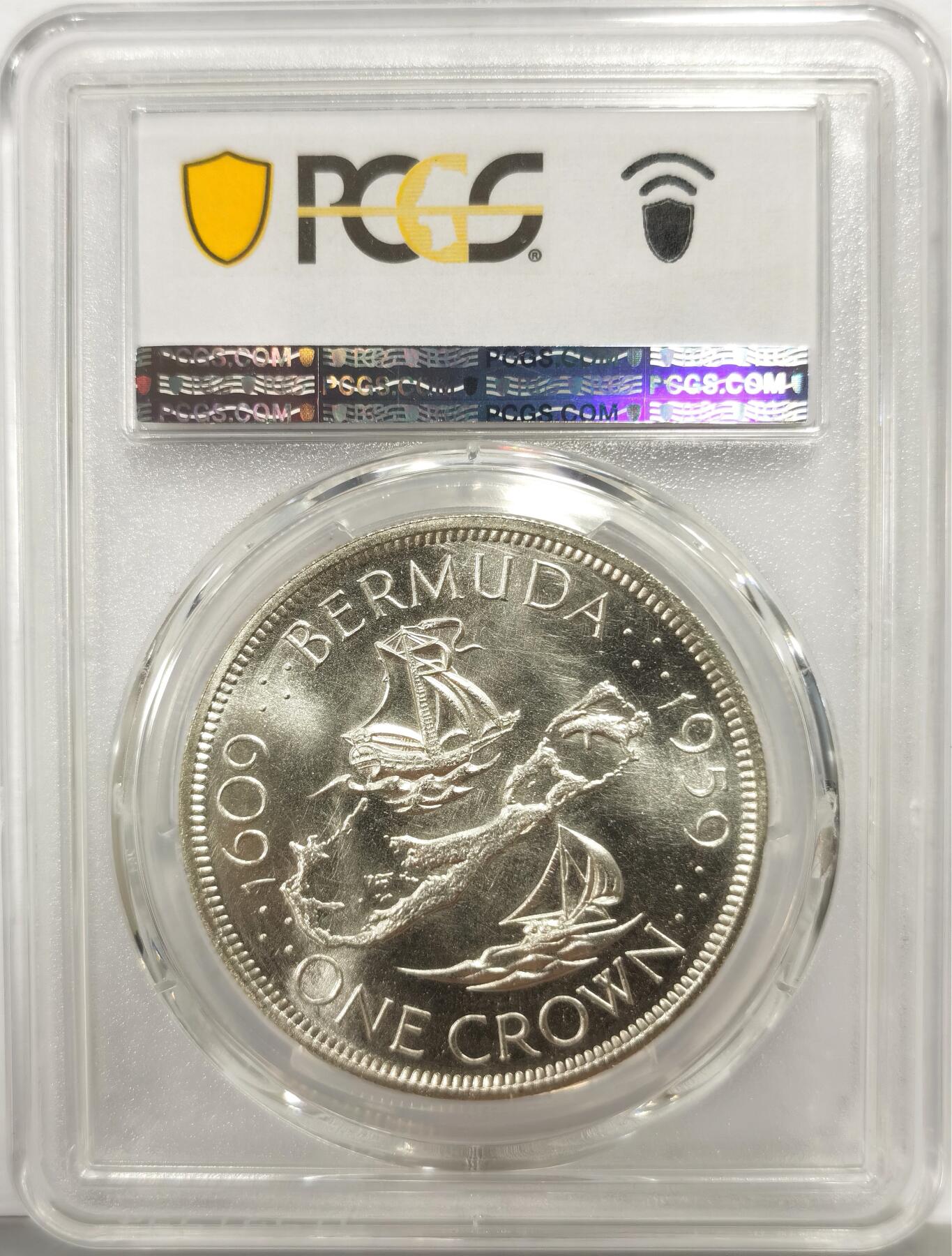 博洋堂世界钱币拍卖第163期（全场包邮） PCGS MS67 英属百慕大1959年伊丽莎白二世发现百慕大350周年1克朗纪念银币-1