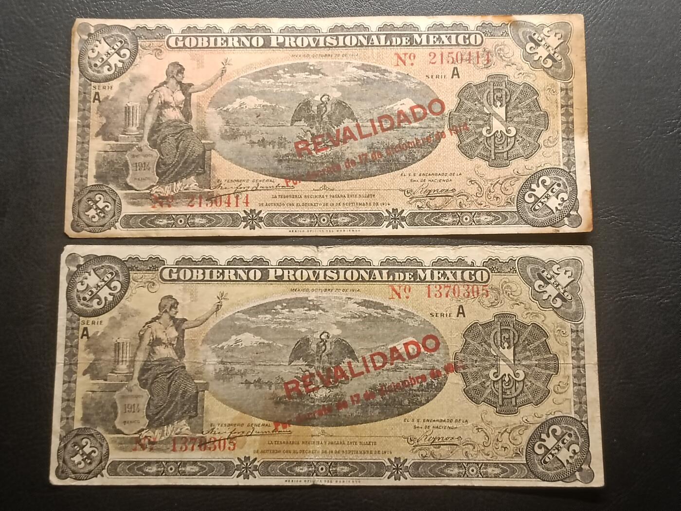 2026三月第一期，总218期 墨西哥1914版1比索流通品相批量两张，墨西哥革命期间政府发行