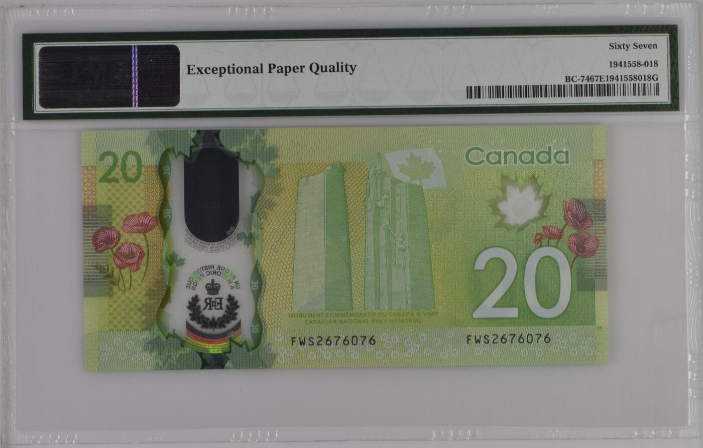 【礼羽收藏】🌏世界钱币拍卖127期 【PMG67】美洲 加拿大 2015年 女王在位时间最长 纪念钞 FWS首冠
