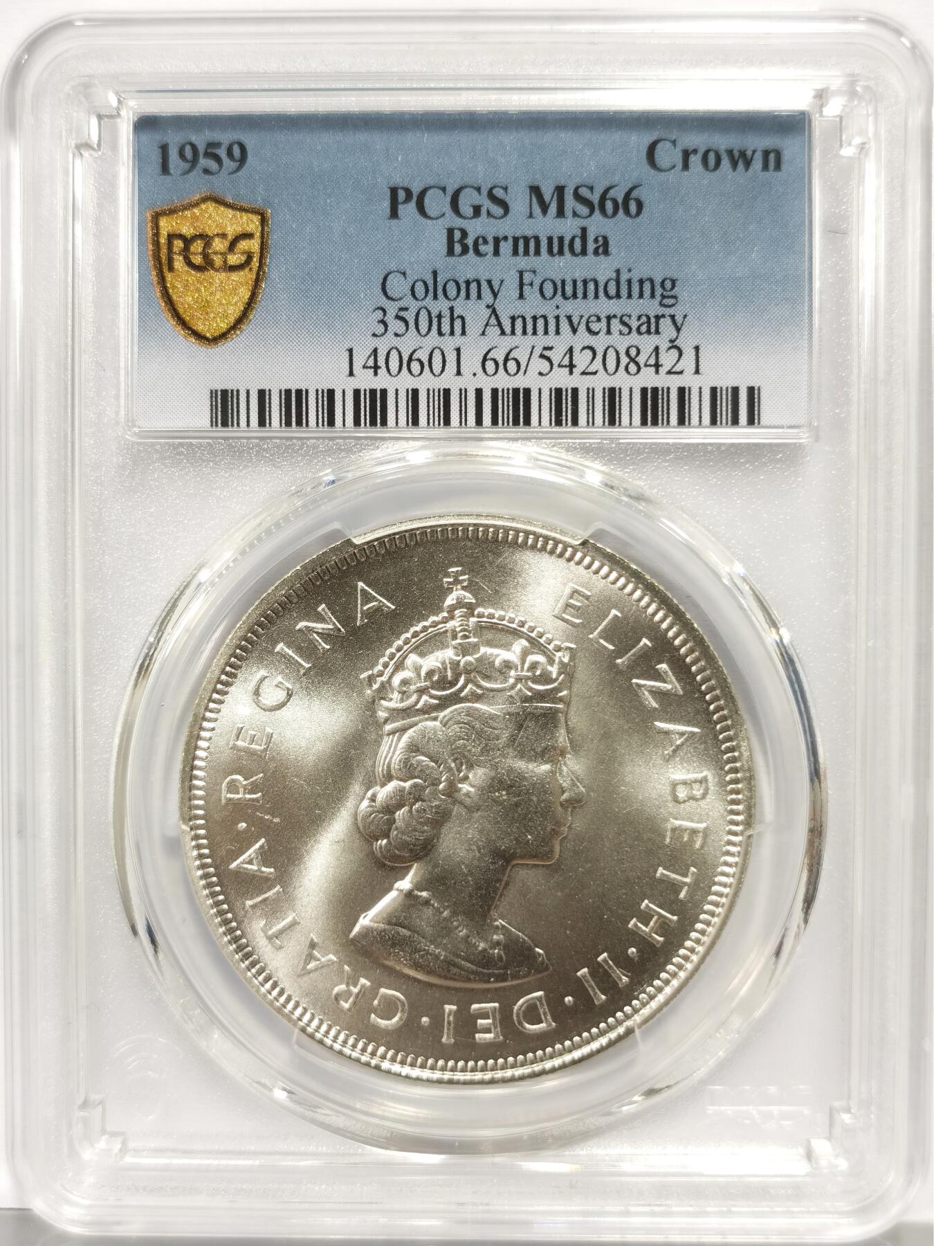 博洋堂世界钱币拍卖第163期（全场包邮） PCGS MS66 英属百慕大1959年伊丽莎白二世发现百慕大350周年1克朗纪念银币-1
