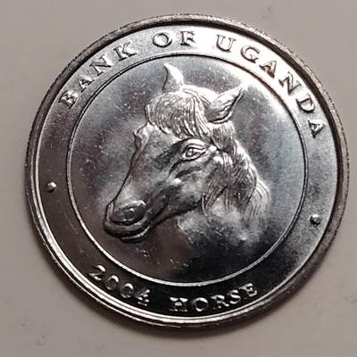 布加迪🐬～世界钱币(上海)🌾第 279 期 /  各国套币和散币 - 乌干达🇺🇬 2004年 100先令生肖币～马