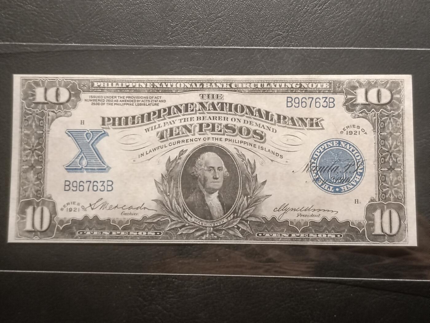 2026三月第一期，总218期 美属菲律宾国民银行1921版5比索AUNC，华盛顿，浓厚的美国钞票风格，此时菲律宾比索也与美金等值，故中高面值印刷较为稀有