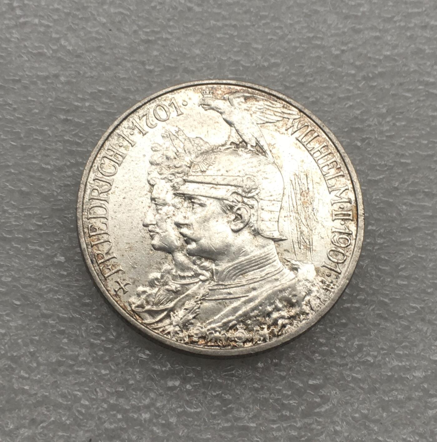 世界钱币专场拍卖 每周二开拍 1901年德国普鲁士建国200周年2马克银币