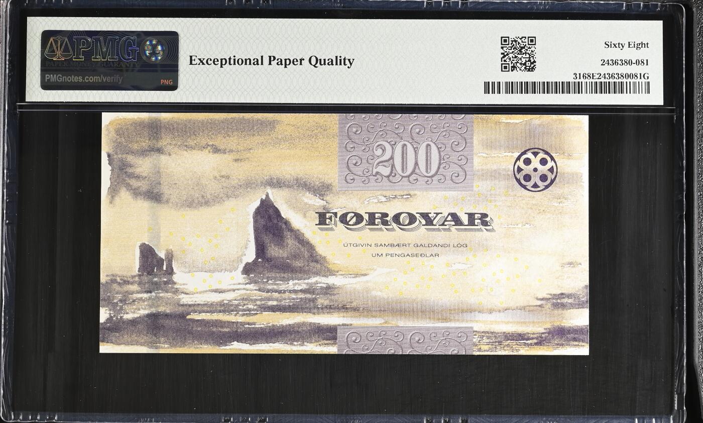 《艾美收藏》第235期-3.8周日外币荟萃 法罗群岛2011年200克朗PMG68E高分无47 法罗群岛的鬼脸蛾