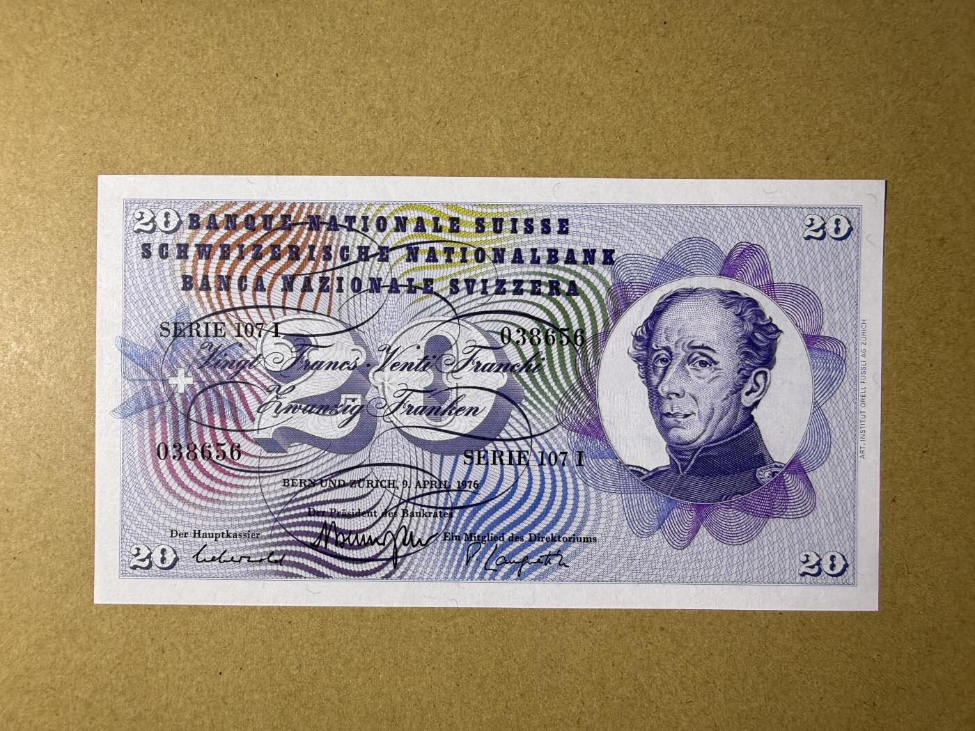 《艾美收藏》第235期-3.8周日外币荟萃 瑞士20法郎 UNC 1976年 国际红十字会首任主席杜福尔 无47