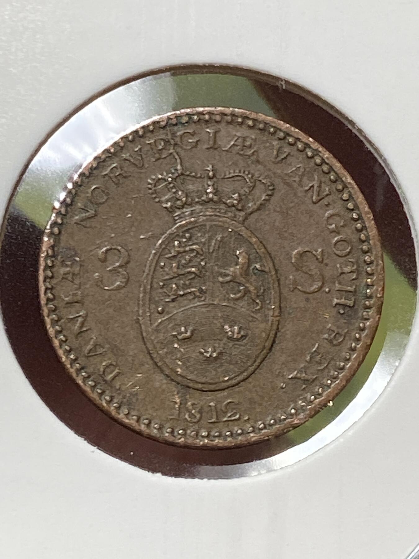 2026年第三十三场(总第二百零二场）外国精品纸夹币场(免佣金) 少见–丹麦🇩🇰1812单年份3斯基林(弗雷德里克六世时期，哥本哈根造)