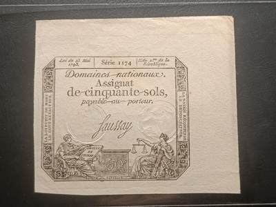 2026三月第一期，总218期 - 法国1793版50苏UNC-，法国大革命时期辅币券
