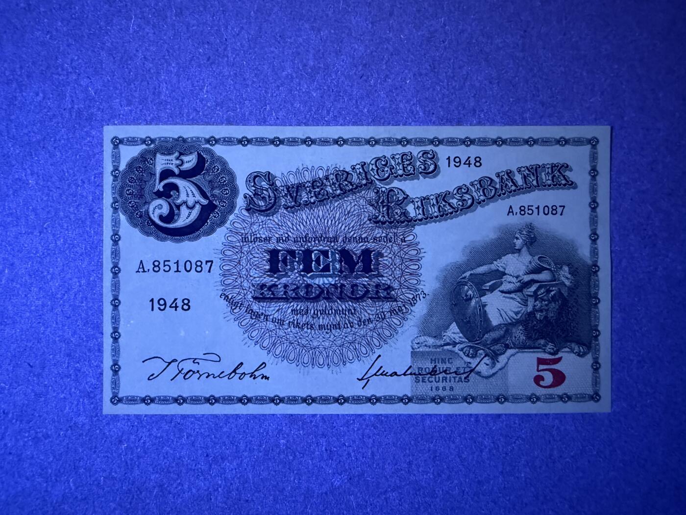 《艾美收藏》第235期-3.8周日外币荟萃 瑞典5克朗 UNC 1948年 A冠 无4