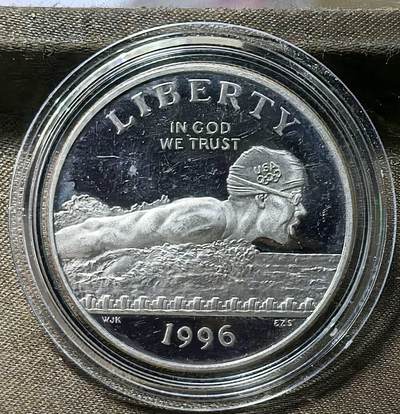 北京马甸外国币专卖第148期，外国币，中国早期纪念币专场，陆续上拍，欢迎关注 - PROOF精制美国1996年亚特兰大奥运会游泳纪念半美元  