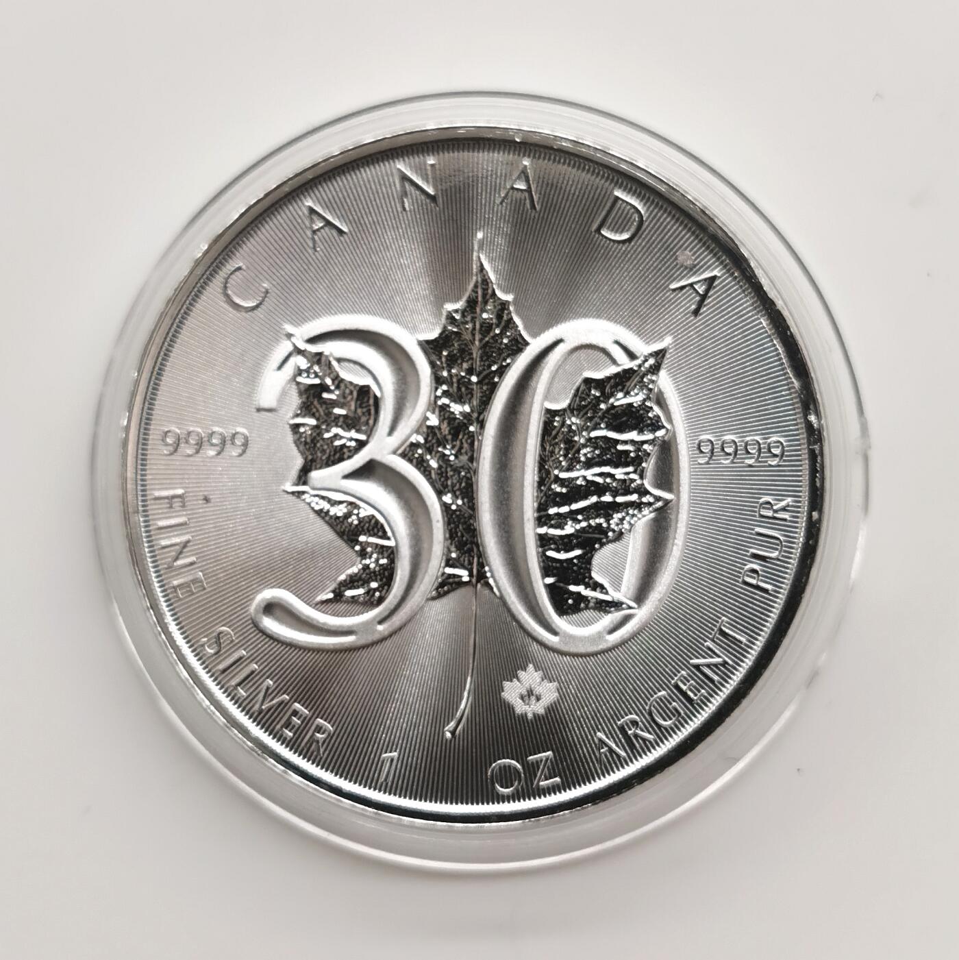 博洋堂世界钱币拍卖第163期（全场包邮） 加拿大2018年5元普制银币 枫叶-发行30周年 1盎司9999银