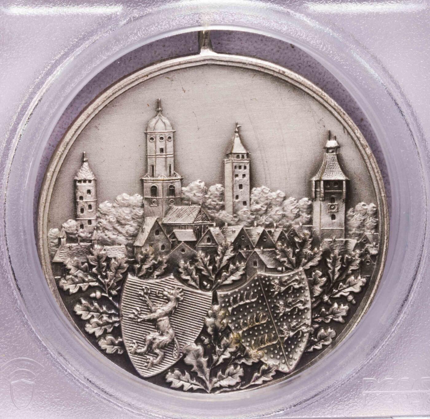 PCGS-MS63 20世纪初德国射击节城市景观铜镀银大章 唯一冠军