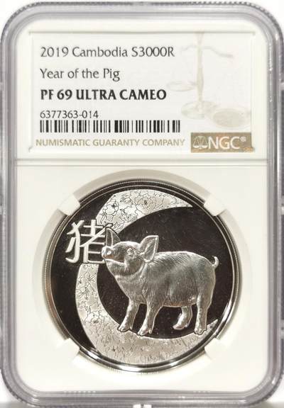 博洋堂世界钱币拍卖第163期（全场包邮） - NGC PF69UC 柬埔寨2019年猪年1盎司精制银币