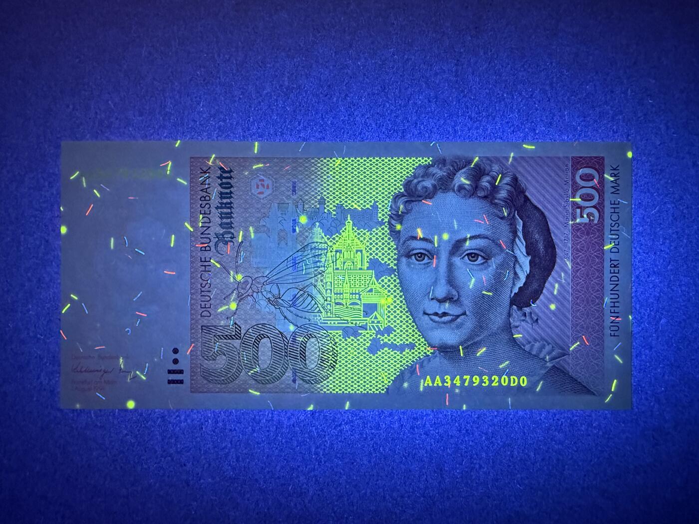 《艾美收藏》第235期-3.8周日外币荟萃 德国500马克 UNC 1991年 德国女画家梅里安 背面有一处小磨损点 AA冠