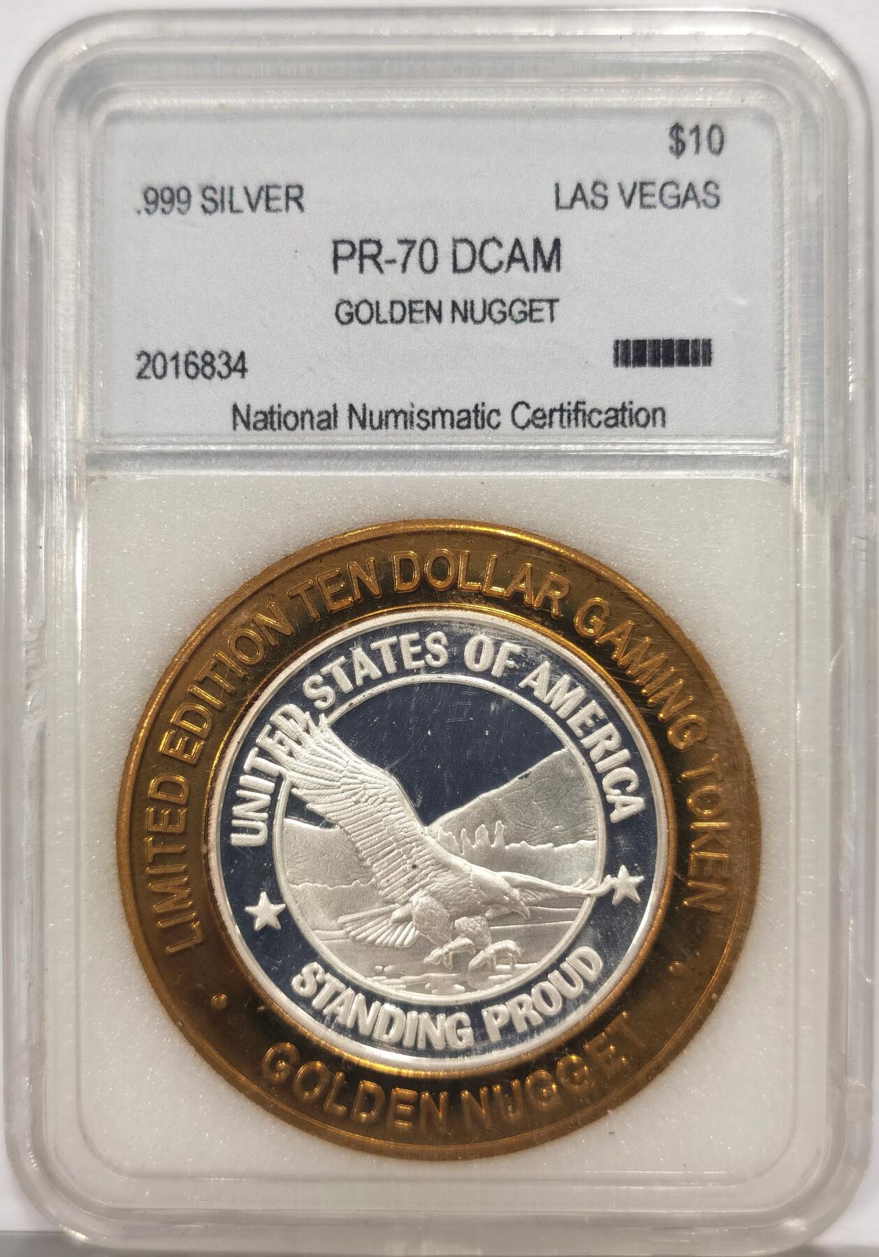 博洋堂世界钱币拍卖第163期（全场包邮） 2000年拉斯维加斯赌城系列纯银纪念章Golden Nugget赌场，重约37g（含外圈铜）