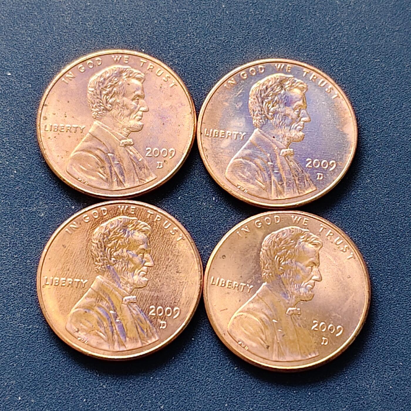 【全场包邮】纯粹捡漏拍508场 美国2009年1分林肯诞生200周年纪念币4枚全套