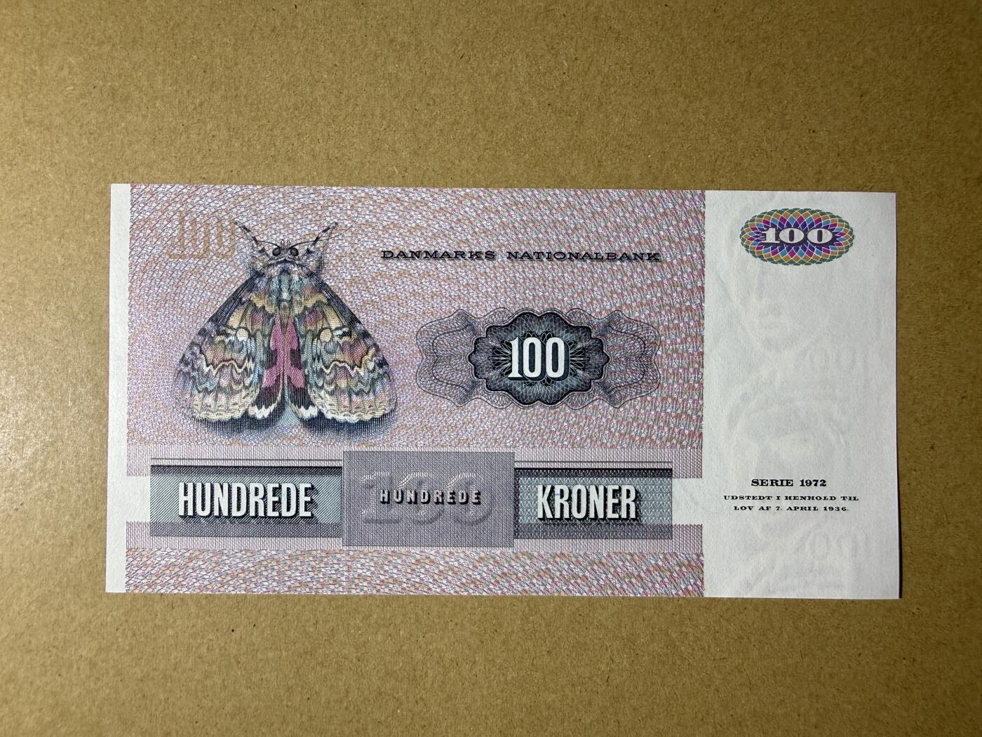 《艾美收藏》第235期-3.8周日外币荟萃 丹麦100克朗 UNC 1979年初版彩蝶 无4