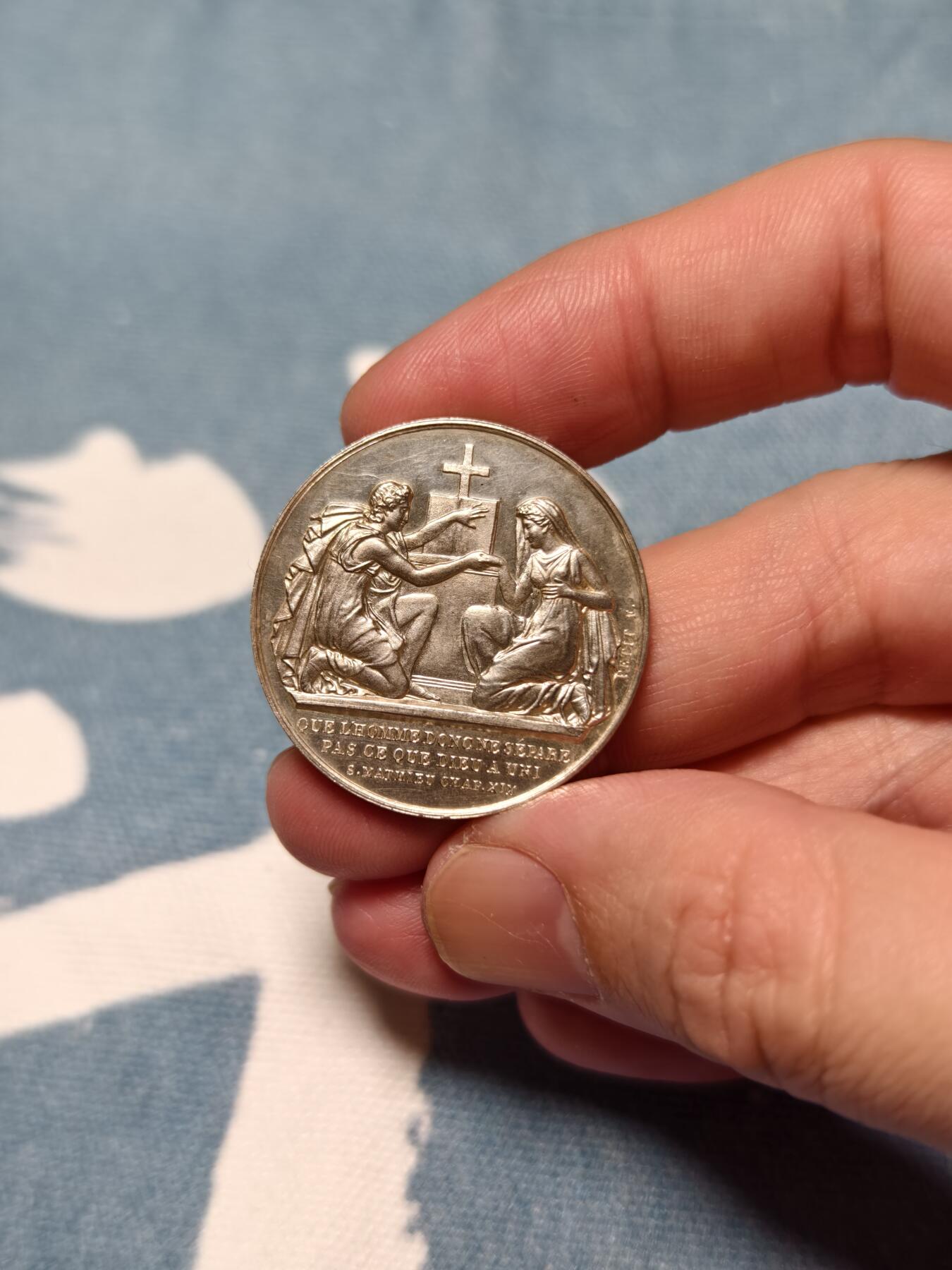 抚柳草堂-第十四期章牌钱币  奖章勋章限时免佣 满百包邮 放漏专场 1873法国婚姻与爱情银章  950银14.4g  蜜蜂银标 原铸精品 细节非常好