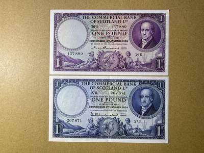 《艾美收藏》第235期-3.8周日外币荟萃 - 苏格兰1镑2张 AU 1953年和1954年商业银行版 全程无4
