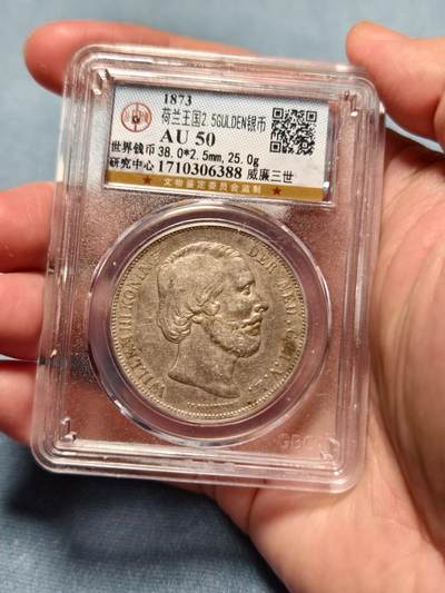 抚柳草堂-第十四期章牌钱币  奖章勋章限时免佣 满百包邮 放漏专场 - 1873荷兰王国2.5GULDEN银币 威廉三世 公博au50淡淡的黄油彩光 浮雕也非常漂亮