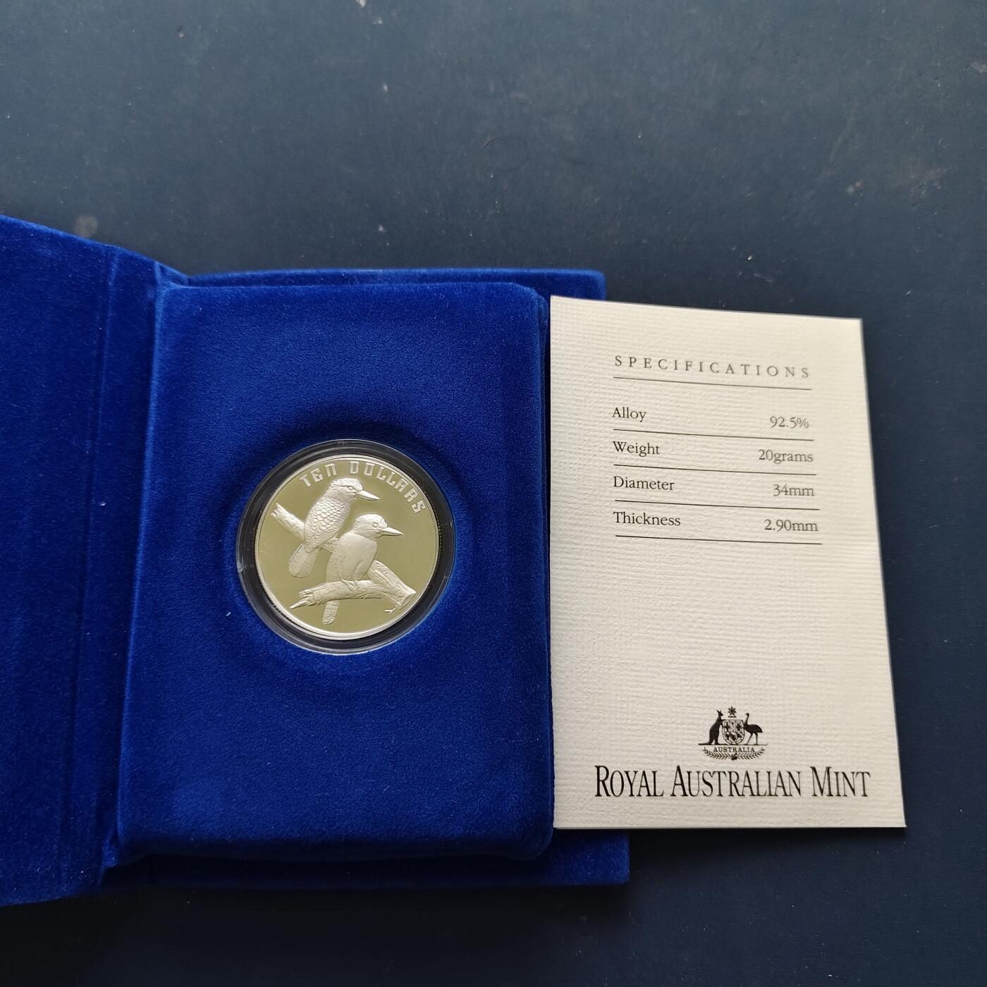 【全场包邮】纯粹捡漏拍509场 澳大利亚1989年20元翠鸟精制纪念银币【34毫米20克90.5%】-盒证全